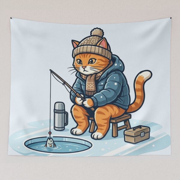 Item preview, Cute Ginger Cat Ice Fishing Winter Mascot designed and sold by HappySproutArt.