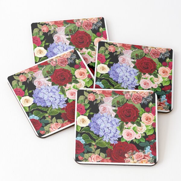 Item preview, Bold Roses and Hydrangeas on a Black Background  designed and sold by Post Haste Art.