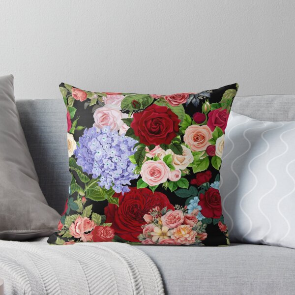 Item preview, Bold Roses and Hydrangeas on a Black Background  designed and sold by Post Haste Art.