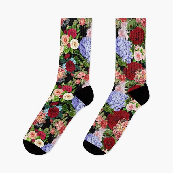 Item preview, Bold Roses and Hydrangeas on a Black Background  designed and sold by Post Haste Art.