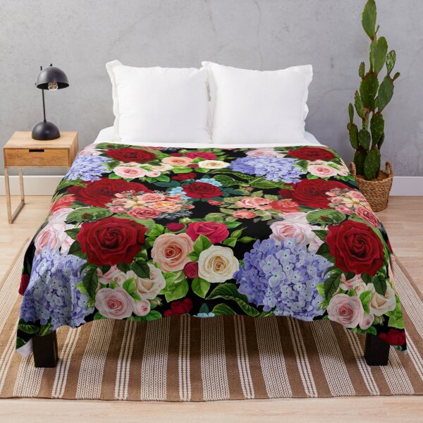 Item preview, Bold Roses and Hydrangeas on a Black Background designed and sold by Post Haste Art.