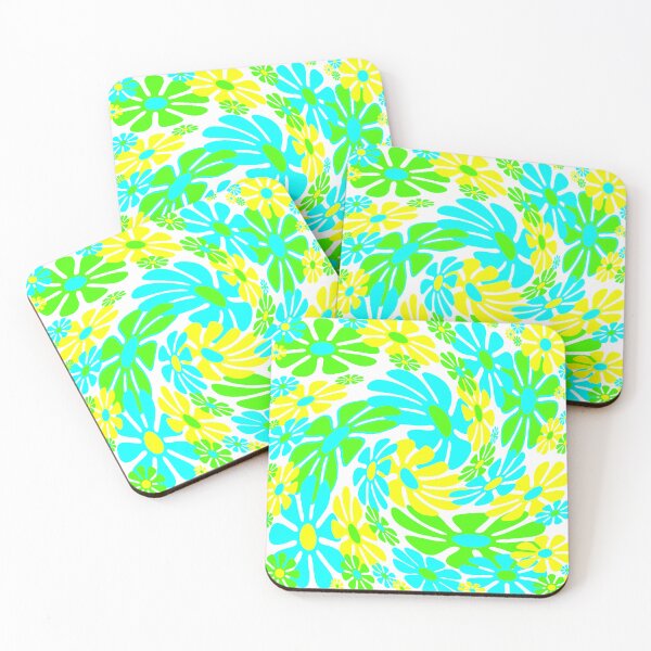 Item preview, 60's Retro Liquid Flowers in Lime Green, Aqua Blue and Yellow designed and sold by MellowCat.