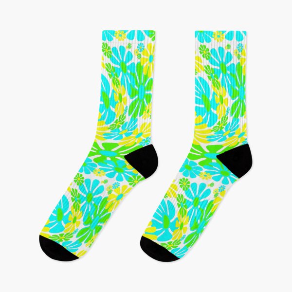 Item preview, 60's Retro Liquid Flowers in Lime Green, Aqua Blue and Yellow designed and sold by MellowCat.