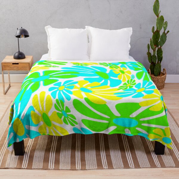 Item preview, 60's Retro Liquid Flowers in Lime Green, Aqua Blue and Yellow designed and sold by MellowCat.