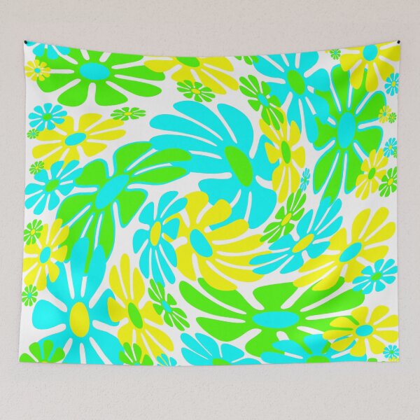 Item preview, 60's Retro Liquid Flowers in Lime Green, Aqua Blue and Yellow designed and sold by MellowCat.