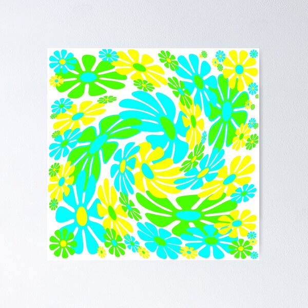 Item preview, 60's Retro Liquid Flowers in Lime Green, Aqua Blue and Yellow designed and sold by MellowCat.