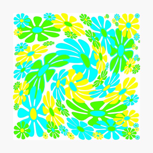 Item preview, 60's Retro Liquid Flowers in Lime Green, Aqua Blue and Yellow designed and sold by MellowCat.