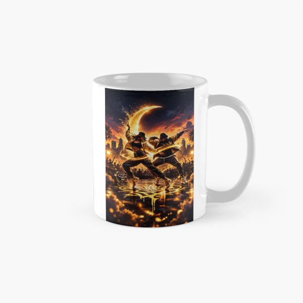 Item preview, Golden Neon Hip Hop Dancers Under Crescent Moon – Urban Street Dance Aesthetic Artwork designed and sold by ArtByKapil.