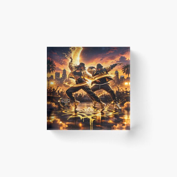 Item preview, Golden Neon Hip Hop Dancers Under Crescent Moon – Urban Street Dance Aesthetic Artwork designed and sold by ArtByKapil.