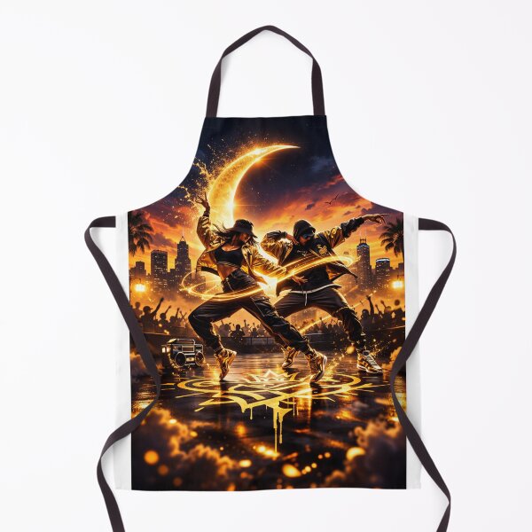 Item preview, Golden Neon Hip Hop Dancers Under Crescent Moon – Urban Street Dance Aesthetic Artwork designed and sold by ArtByKapil.