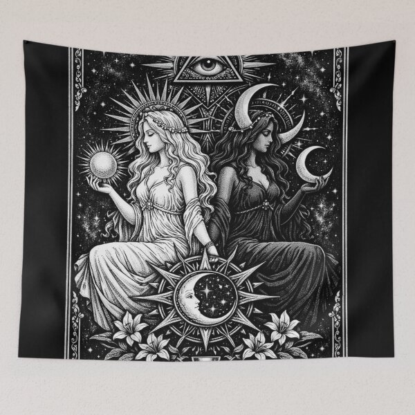 Item preview, Divine Sun & Moon Twin Goddesses – Gothic Tarot Celestial Shirt designed and sold by wanado.
