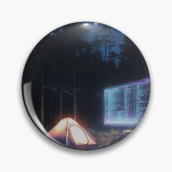 Artikelvorschau, Cyberpunk-Camping – Neon-Hologramm-Code-Bildschirm unter Sternen entworfen und verkauft von LuxeBuzz.