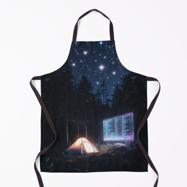 Artikelvorschau, Cyberpunk-Camping – Neon-Hologramm-Code-Bildschirm unter Sternen entworfen und verkauft von LuxeBuzz.