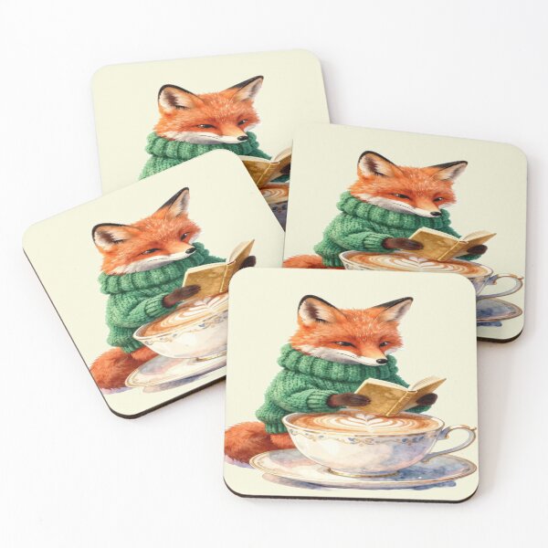 Item preview, Cozy Fox Reading Book with Latte Coffee designed and sold by ItzLacarth.
