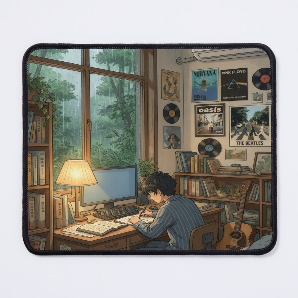 Item preview, Rainy Day Study Vibes – Cozy Bedroom Workspace Aesthetic designed and sold by AbstractAuraArt.