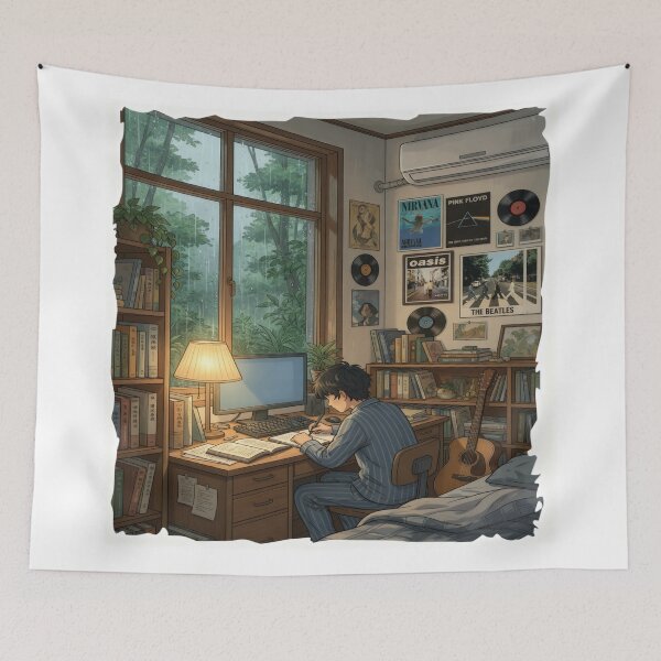 Item preview, Rainy Day Study Vibes – Cozy Bedroom Workspace Aesthetic designed and sold by AbstractAuraArt.