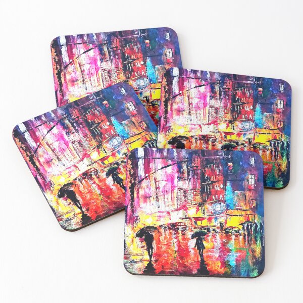 Item preview, Rain day abstract city night oil wall art painting  designed and sold by Natart1004.