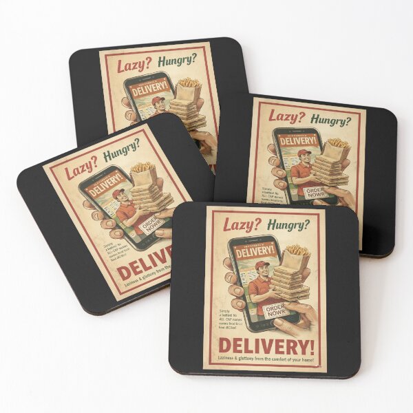 Item preview, Lazy? Hungry? Delivery! - Retro Food App Satire designed and sold by freackly.