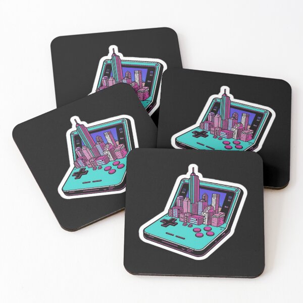Item preview, Retro Handheld Console with Synthwave City Skyline designed and sold by ItzLacarth.