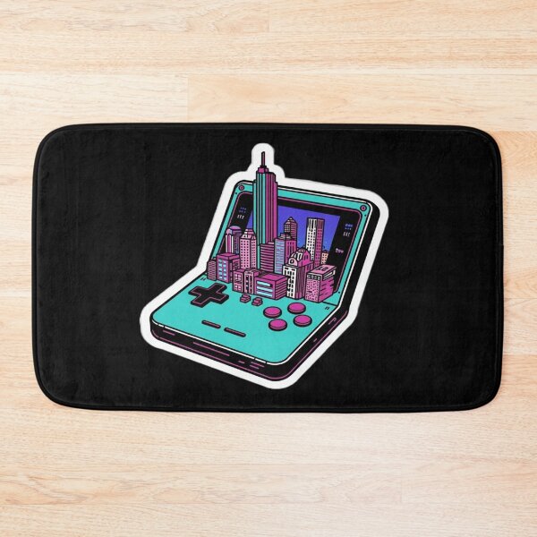 Artikelvorschau, Retro-Handheld-Konsole mit Synthwave-Stadtkulisse entworfen und verkauft von ItzLacarth.