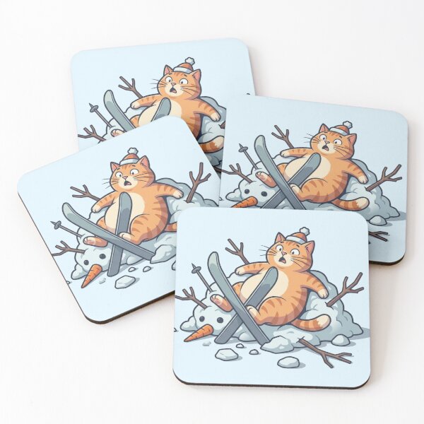 Item preview, Funny Ginger Cat Skiing Fail Snowman Crash designed and sold by HappySproutArt.