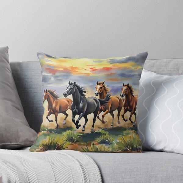 Item preview, Wild Horses Running – Sunset Desert Watercolor Landscape | Freedom & Western Art Print designed and sold by Nene's design.