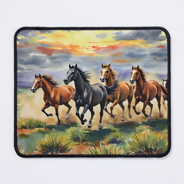 Item preview, Wild Horses Running – Sunset Desert Watercolor Landscape | Freedom & Western Art Print designed and sold by Nene's design.