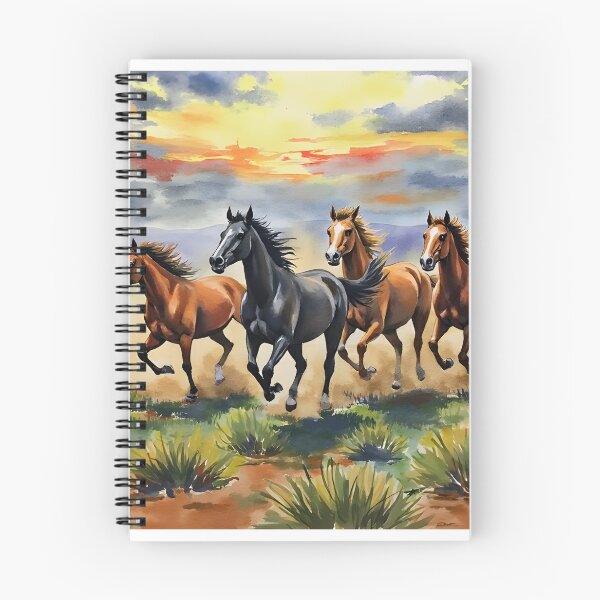 Item preview, Wild Horses Running – Sunset Desert Watercolor Landscape | Freedom & Western Art Print designed and sold by Nene's design.