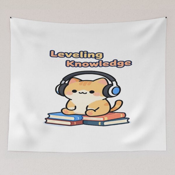 Item preview, Leveling Knowledge: Kawaii Gamer Cat on Books designed and sold by ItzLacarth.