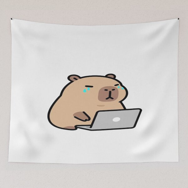 Artikelvorschau, Trauriges Wasserschwein, das am Laptop arbeitet – Meme-Kunst entworfen und verkauft von ItzLacarth.
