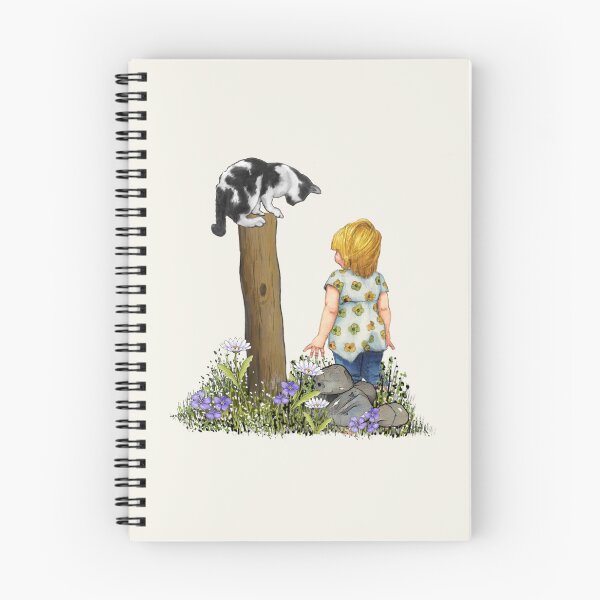 Item preview, Cat on Fence Post with Little Girl Illustration designed and sold by JoyfulWhimsy.