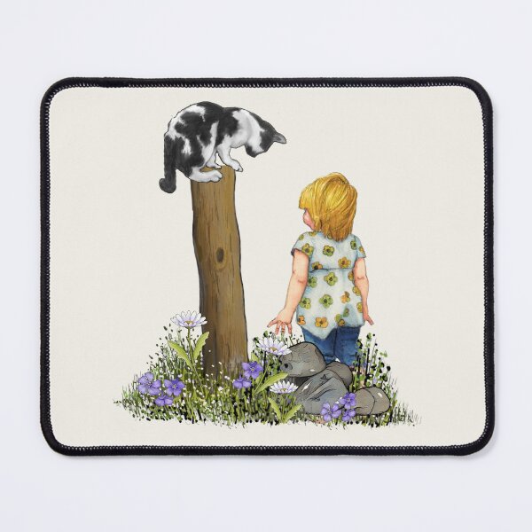 Item preview, Cat on Fence Post with Little Girl Illustration designed and sold by JoyfulWhimsy.