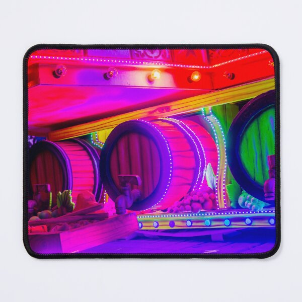 Item preview, Colorful Neon Carnival Barrel Game Stall With Wooden Barrels, Taps and Festive Lights At Night designed and sold by Nmallia.