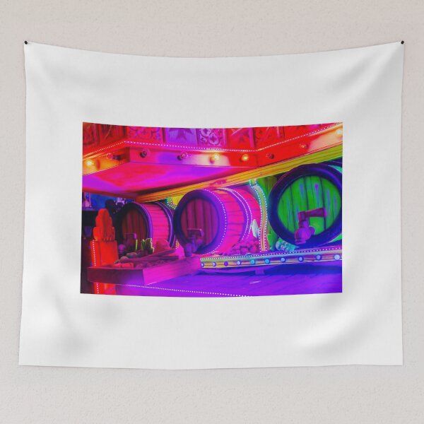 Item preview, Colorful Neon Carnival Barrel Game Stall With Wooden Barrels, Taps and Festive Lights At Night designed and sold by Nmallia.
