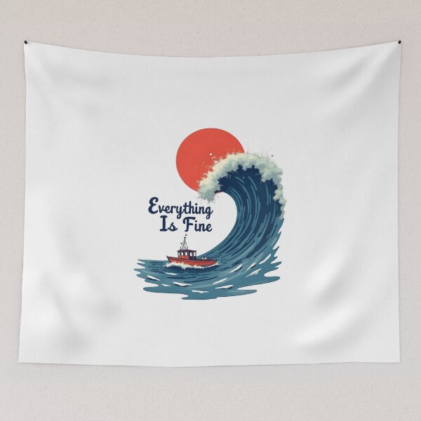 Item preview, Large wave with boat and red sun designed and sold by MWShirtDesign.