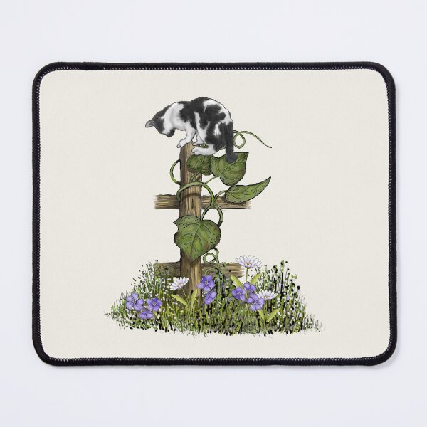 Item preview, Cat on Fence Post with Grass and Flowers Illustration designed and sold by JoyfulWhimsy.
