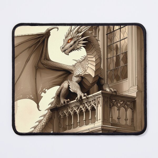 Item preview, Gothic Balcony Dragon – Romantic Sepia Illustration designed and sold by semenol.