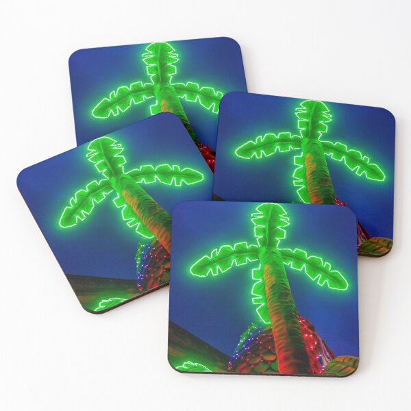 Item preview, Neon Palm Tree Decoration With Glowing Green Lights and Colorful Holiday Illumination At Night designed and sold by Nmallia.