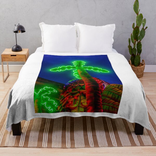 Item preview, Neon Palm Tree Decoration With Glowing Green Lights and Colorful Holiday Illumination At Night designed and sold by Nmallia.