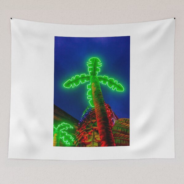 Item preview, Neon Palm Tree Decoration With Glowing Green Lights and Colorful Holiday Illumination At Night designed and sold by Nmallia.