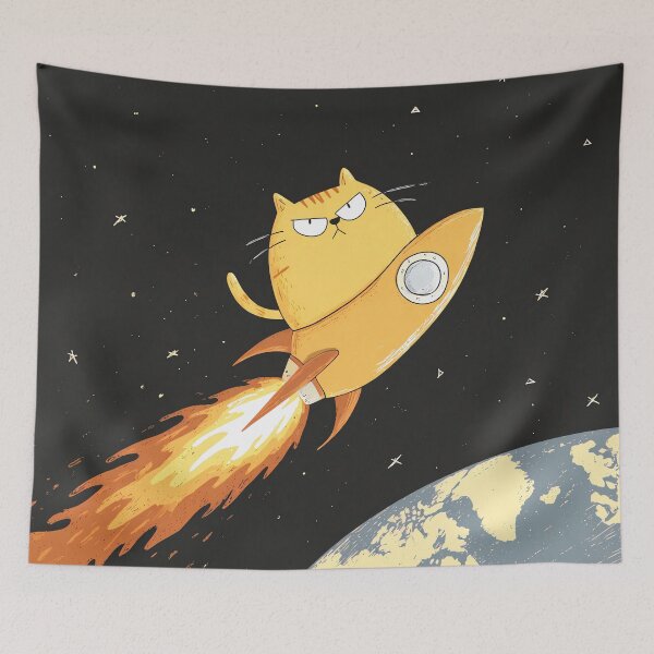 Item preview, Frowning cat rides rocket designed and sold by Brendon987.