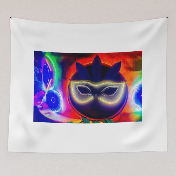 Item preview, Colorful Neon Carnival Mask Decoration With Feathered Accents At Night Festival Parade Celebration designed and sold by Nmallia.