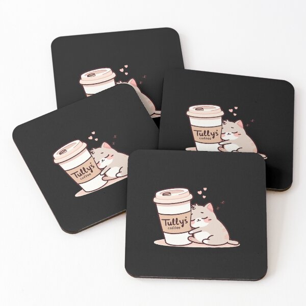Item preview, Cute sleepy cartoon cat hugging a big Tully’s coffee cup like a warm pillow in kawaii flat illustration style designed and sold by All-Of-Art.