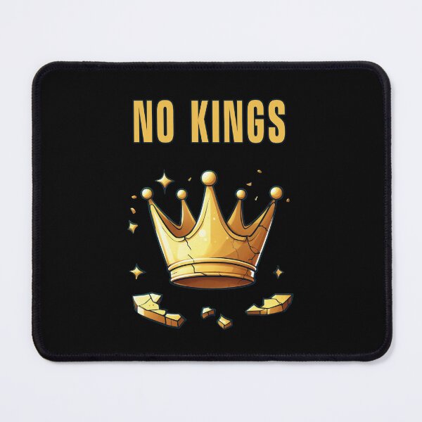 Item preview, NO KINGS. Simple yet impactful visual of a destroyed crown on a black canvas, embodying themes of revolution designed and sold by All-Of-Art.