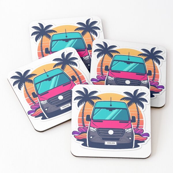 Item preview, Tropical Van Life Sunset Camper Sticker – Retro Beach Camper Van Illustration in Hot Pink & Turquoise, Summer Adventure Vinyl Decal designed and sold by HOODYBUDSTYLES.