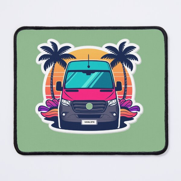 Item preview, Tropical Van Life Sunset Camper Sticker – Retro Beach Camper Van Illustration in Hot Pink & Turquoise, Summer Adventure Vinyl Decal designed and sold by HOODYBUDSTYLES.