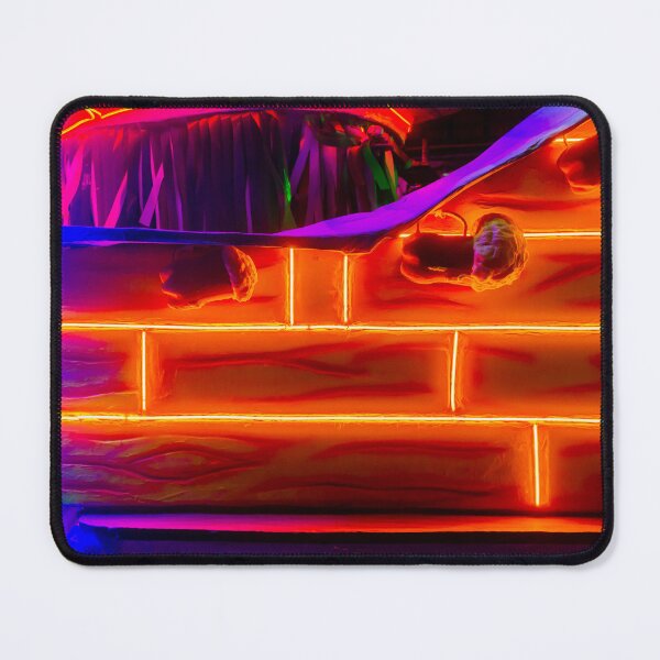 Item preview, Neon Glowing Orange Brick Wall With Blue Accents Abstract Festive Lighting And Futuristic Carnival Decoration designed and sold by Nmallia.