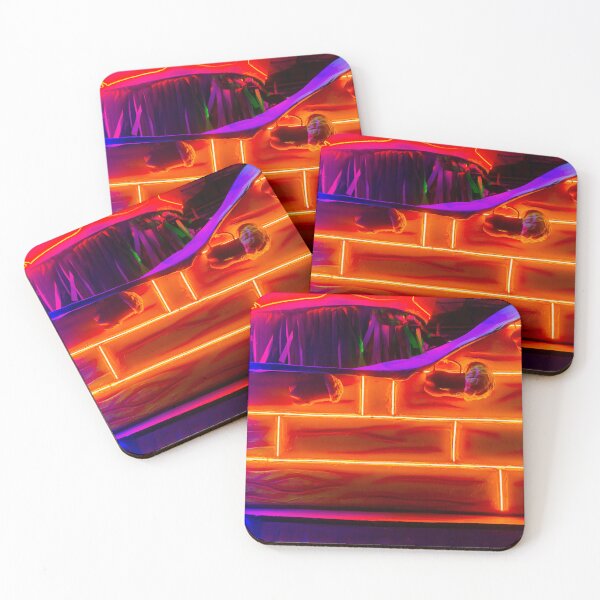Item preview, Neon Glowing Orange Brick Wall With Blue Accents Abstract Festive Lighting And Futuristic Carnival Decoration designed and sold by Nmallia.