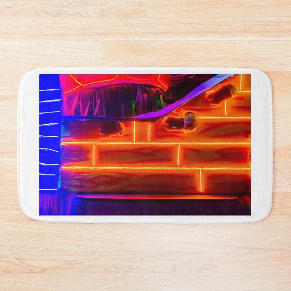 Item preview, Neon Glowing Orange Brick Wall With Blue Accents Abstract Festive Lighting And Futuristic Carnival Decoration designed and sold by Nmallia.