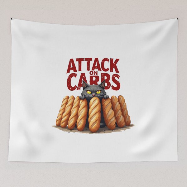 Item preview, Attack on Carbs Funny Cat – Cute Bread Lover Cartoon Parody Design designed and sold by FeelFreeStore.
